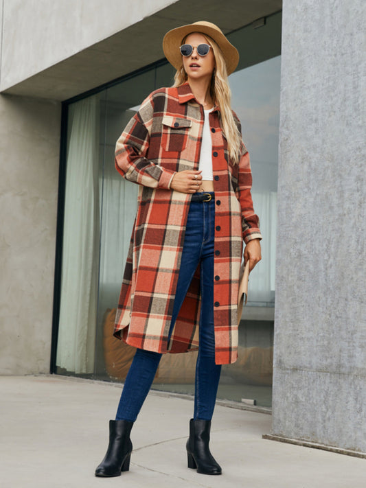 Women's Leopard Plaid Print Plush Stitching Contrast Color Warm Long Sleeve Jacket Venus Trendy Fashion Online
