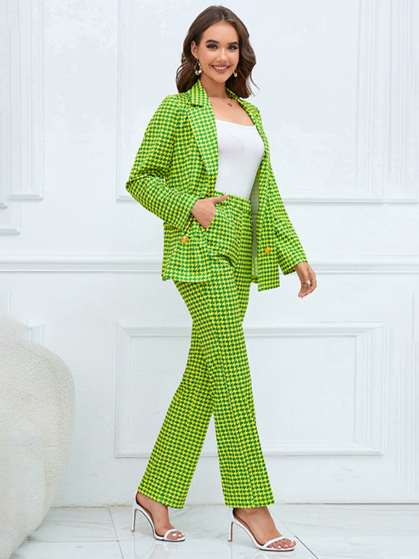 Women's houndstooth double-breasted suit and pants two-piece set Venus Trendy Fashion Online
