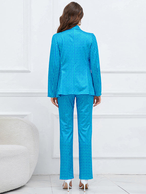 Women's houndstooth double-breasted suit and pants two-piece set Venus Trendy Fashion Online