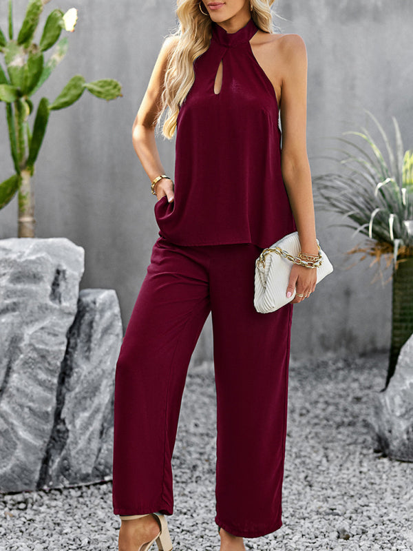 Women's new elegant and fashionable halterneck sleeveless tops and straight pants two-piece set Venus Trendy Fashion Online