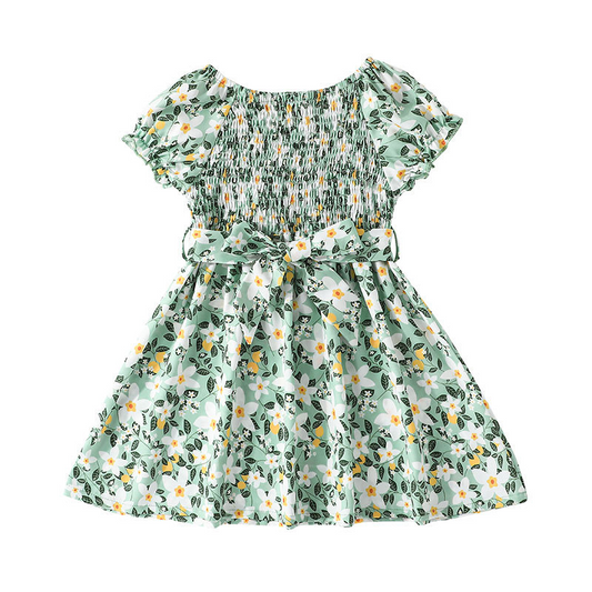 Girls Short Sleeve Flower Print Sweet Dress - Venus Trendy Fashion Online