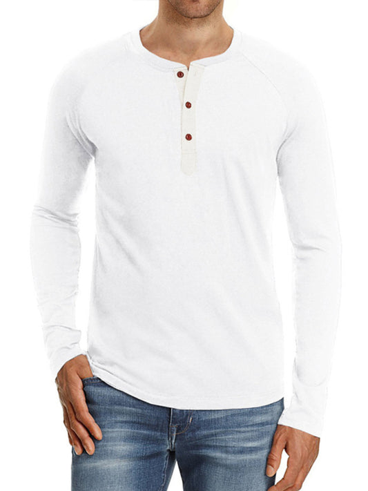 Men's Knitted Round Neck Button Long Sleeve T-Shirt - Venus Trendy Fashion Online