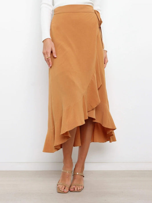 One Piece Tie Long Skirt Irregular Cover Hip Solid Color Skirt - Venus Trendy Fashion Online