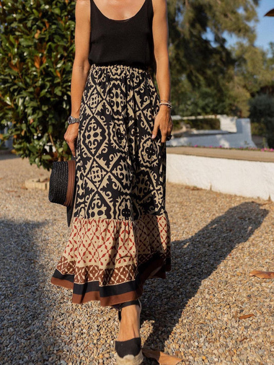Women's Bohemian Ethnic Style Print Stitching Swing Skirt - Venus Trendy Fashion Online