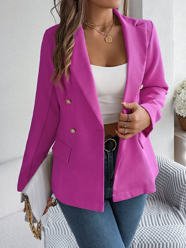 Feminine solid color long-sleeved double-breasted suit - Venus Trendy Fashion Online
