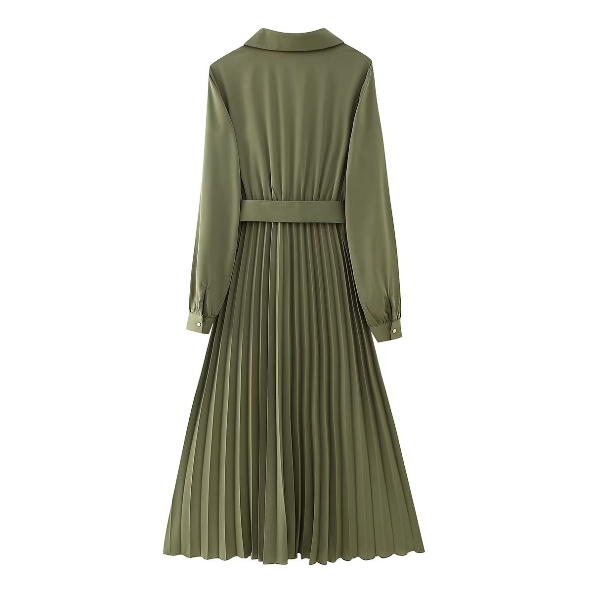 Winter V neck Belt Pleated Dress - Venus Trendy Fashion Online