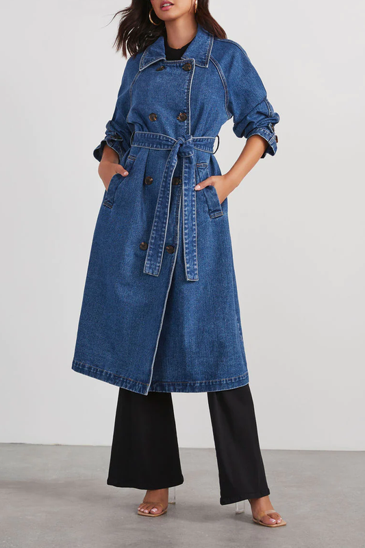 Women Windbreaker Denim Cotton Solid Color Coat