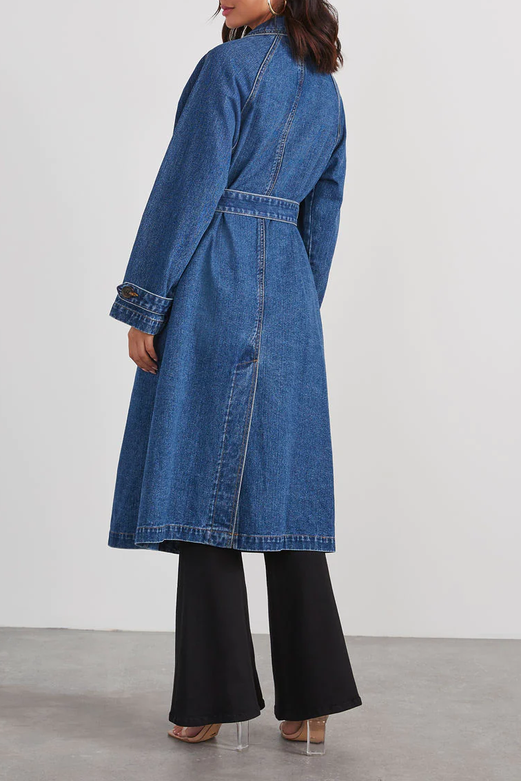 Women Windbreaker Denim Cotton Solid Color Coat