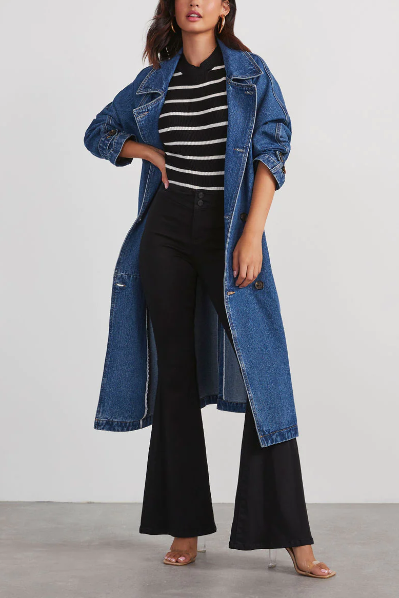 Women Windbreaker Denim Cotton Solid Color Coat