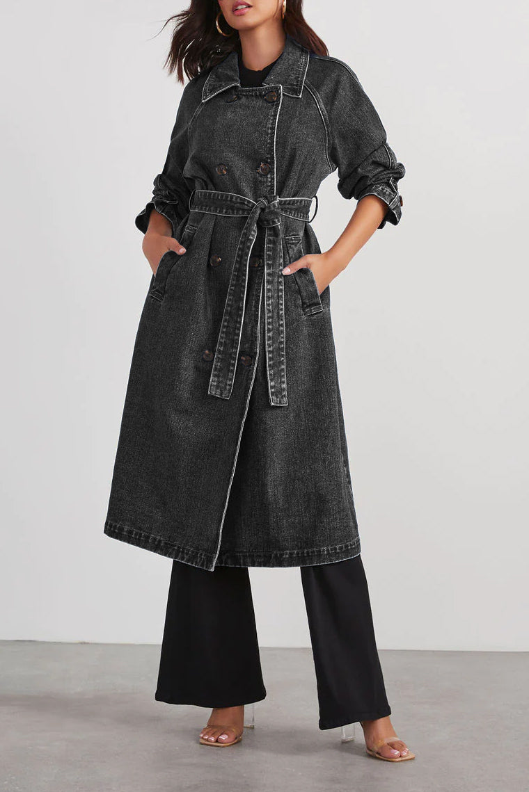 Women Windbreaker Denim Cotton Solid Color Coat