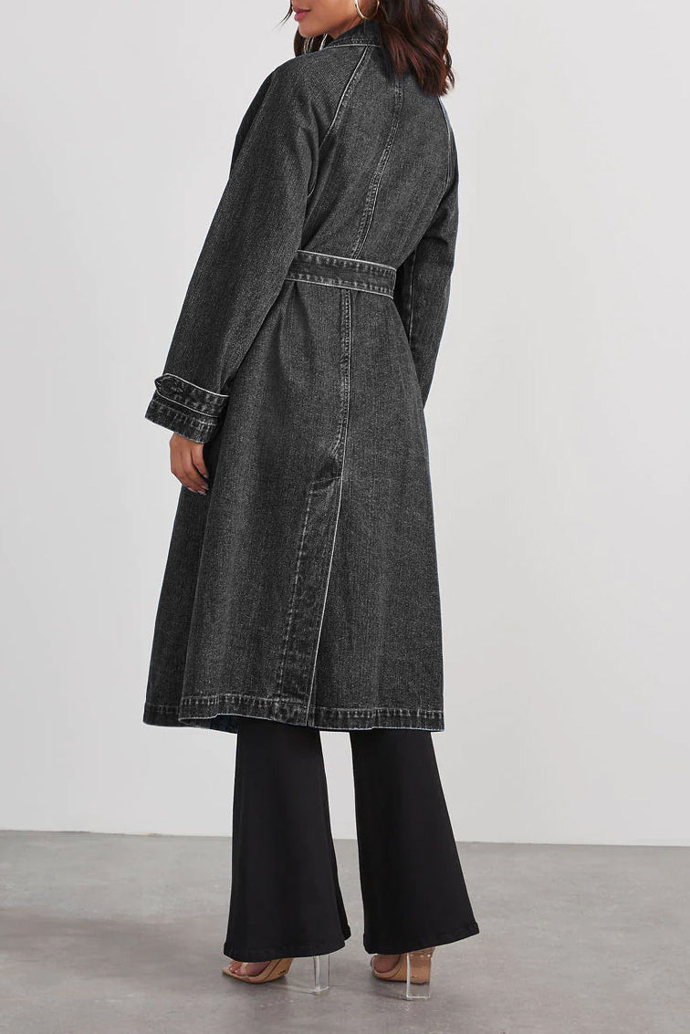 Women Windbreaker Denim Cotton Solid Color Coat