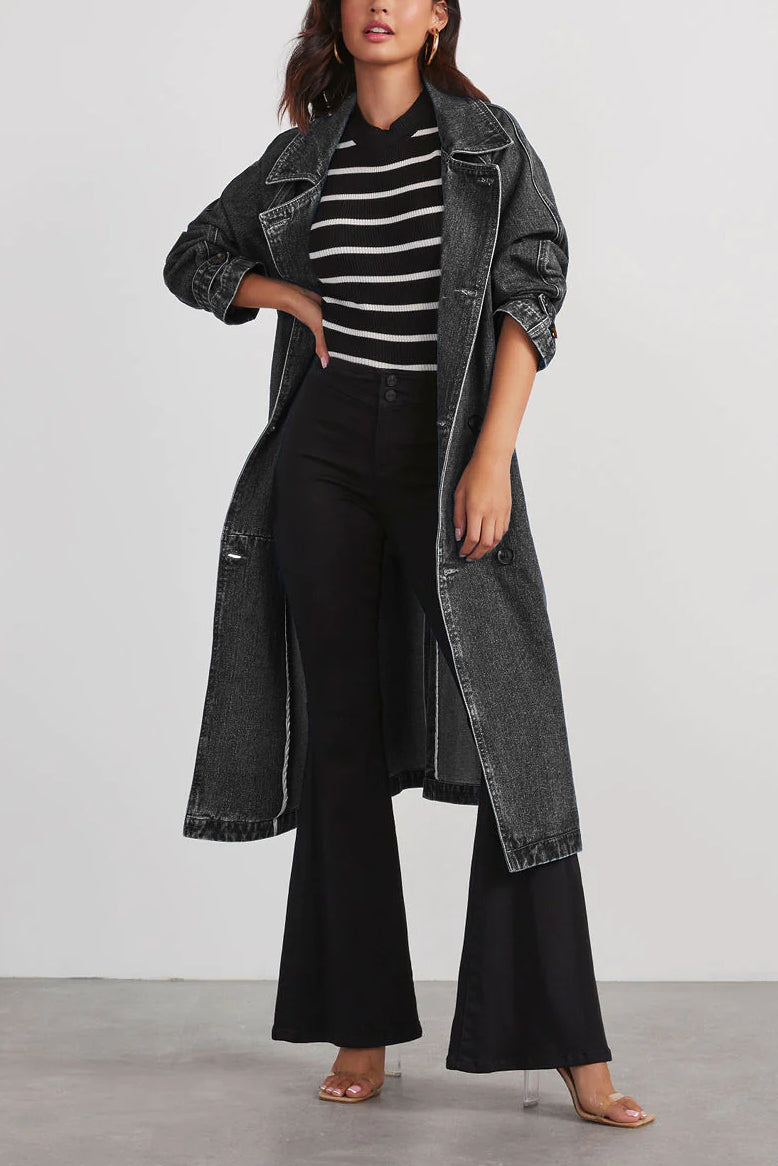Women Windbreaker Denim Cotton Solid Color Coat