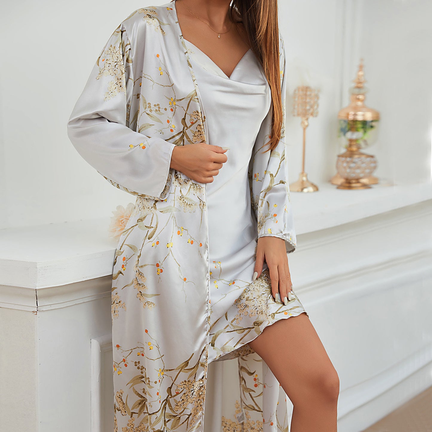 Women Four Seasons Home Wear Lace Up Nightgown