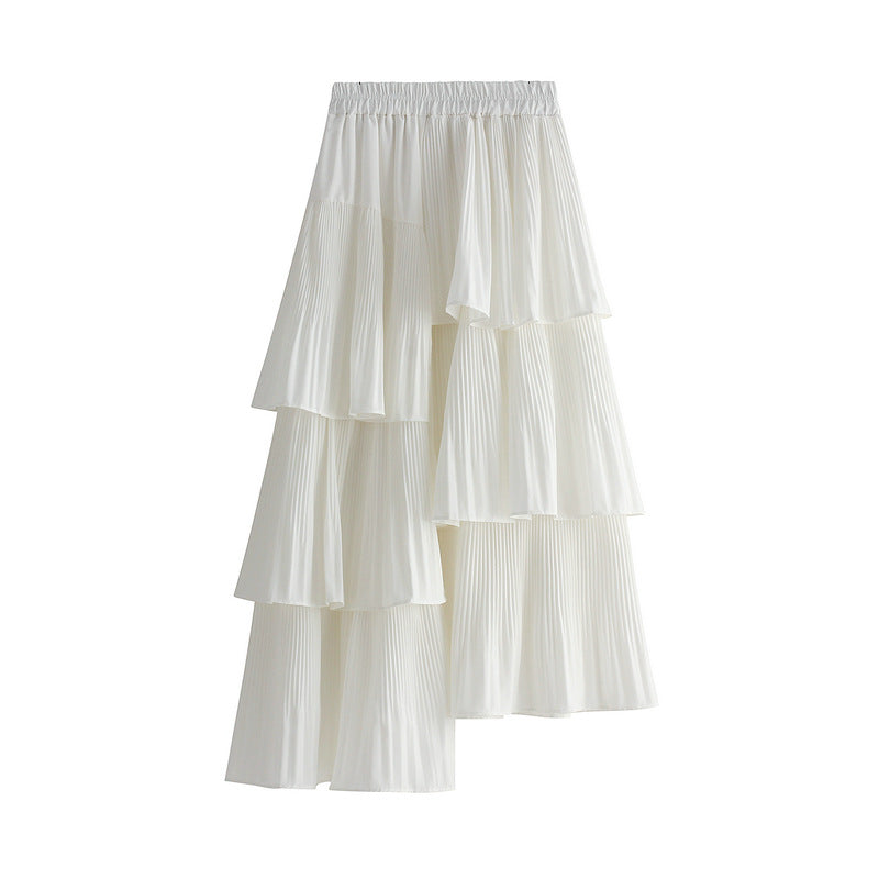 Korean Asymmetric Pleated Tiered Skirt