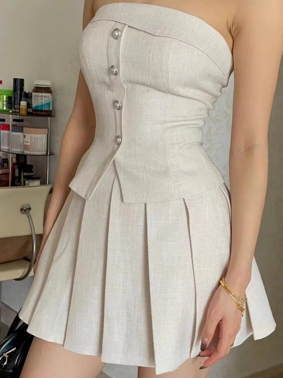 Summer Elegant Chanel Style Strapless Two piece Set