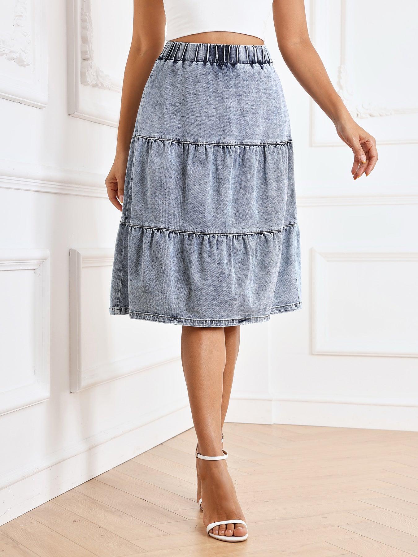 Midi Length Cake Denim Long Skirts - Venus Trendy Fashion Online