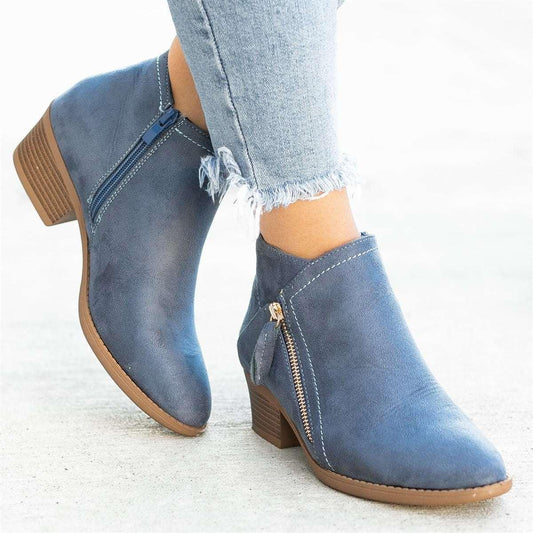 Women Suede Thick Heel Thin Martin Boots - Venus Trendy Fashion Online