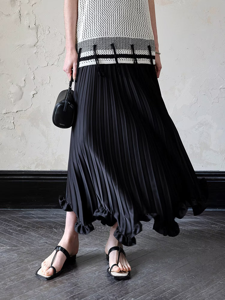 Women Summer Wooden Ear Elegant Pleated Skirt