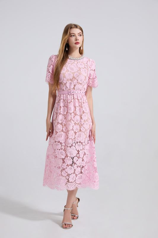 Women Summer Lace Round Neck Dress