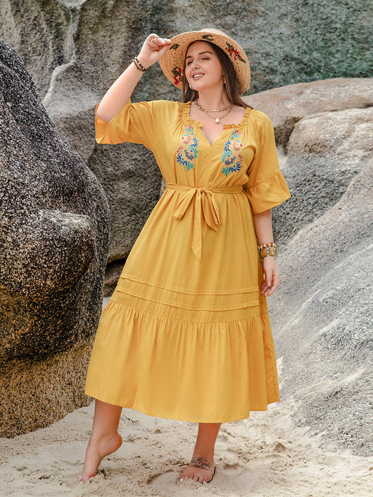 Women V neck Summer Short Sleeved Dress