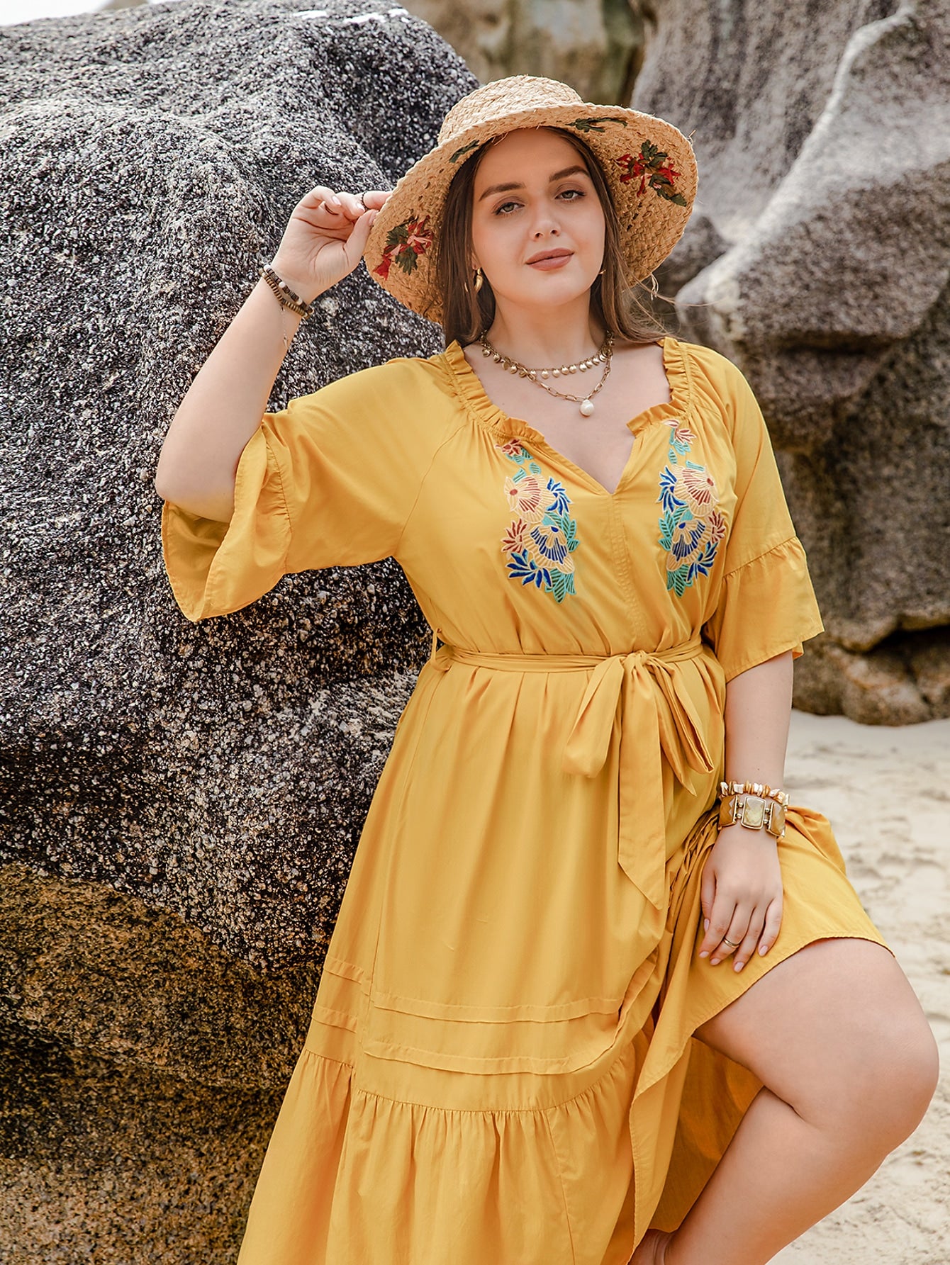Women V neck Summer Short Sleeved Dress