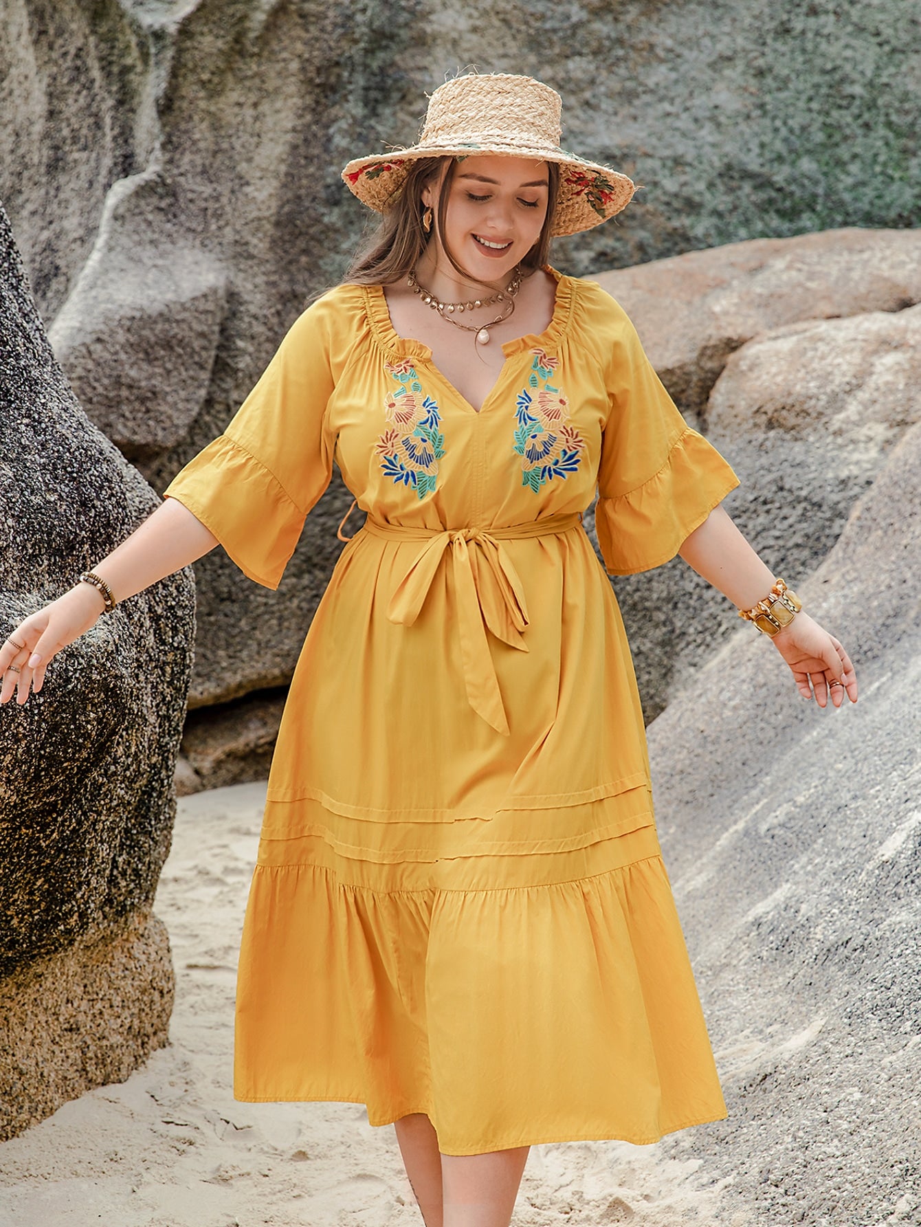 Women V neck Summer Short Sleeved Dress