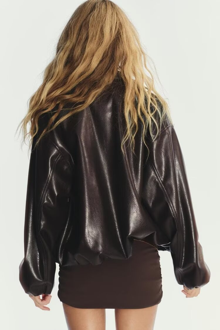 Trendy Faux Leather Bomber Jacket
