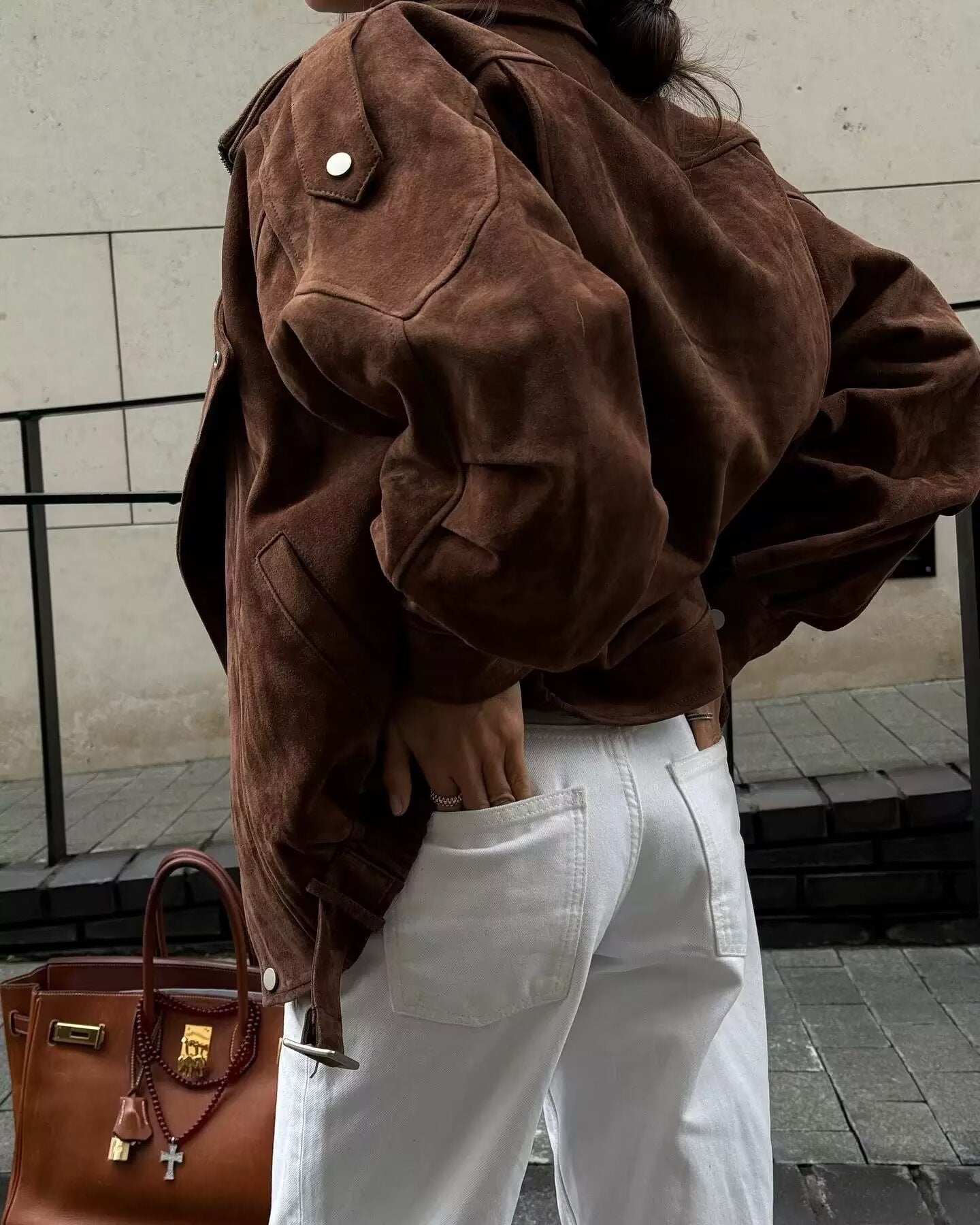 Women Autumn Retro Lapels Zipper Suede Jacket