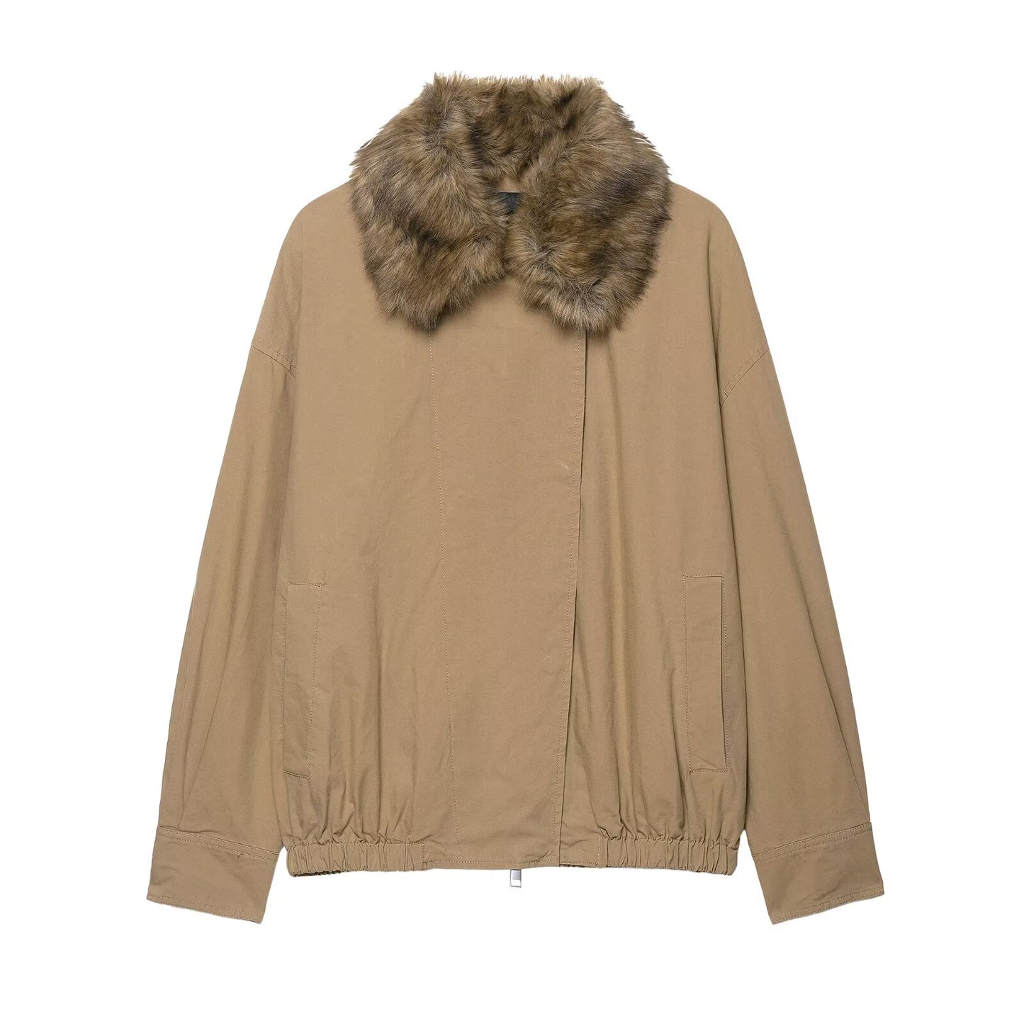Elegant Women Artificial Fur Collar Bomber Jacket