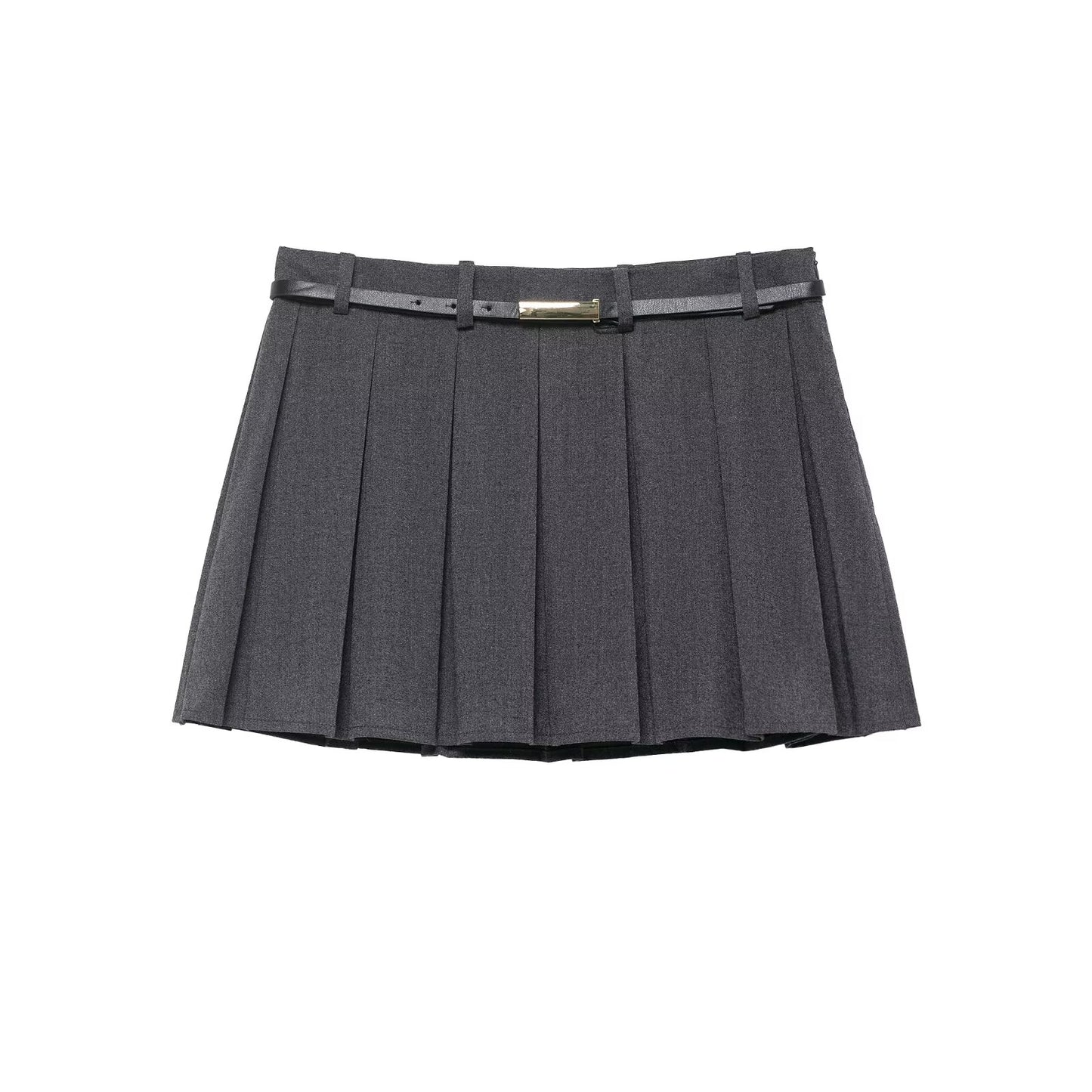 Women Clothing Belt Pleated Skirt
