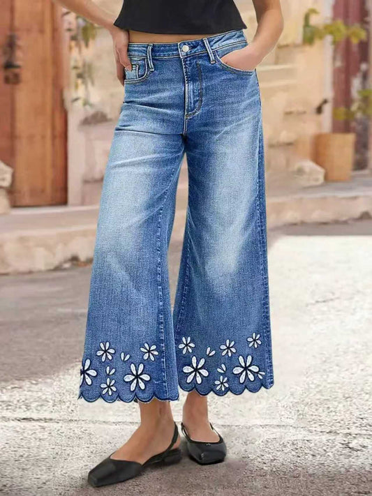 Women Embroidery Craft Loose Jeans
