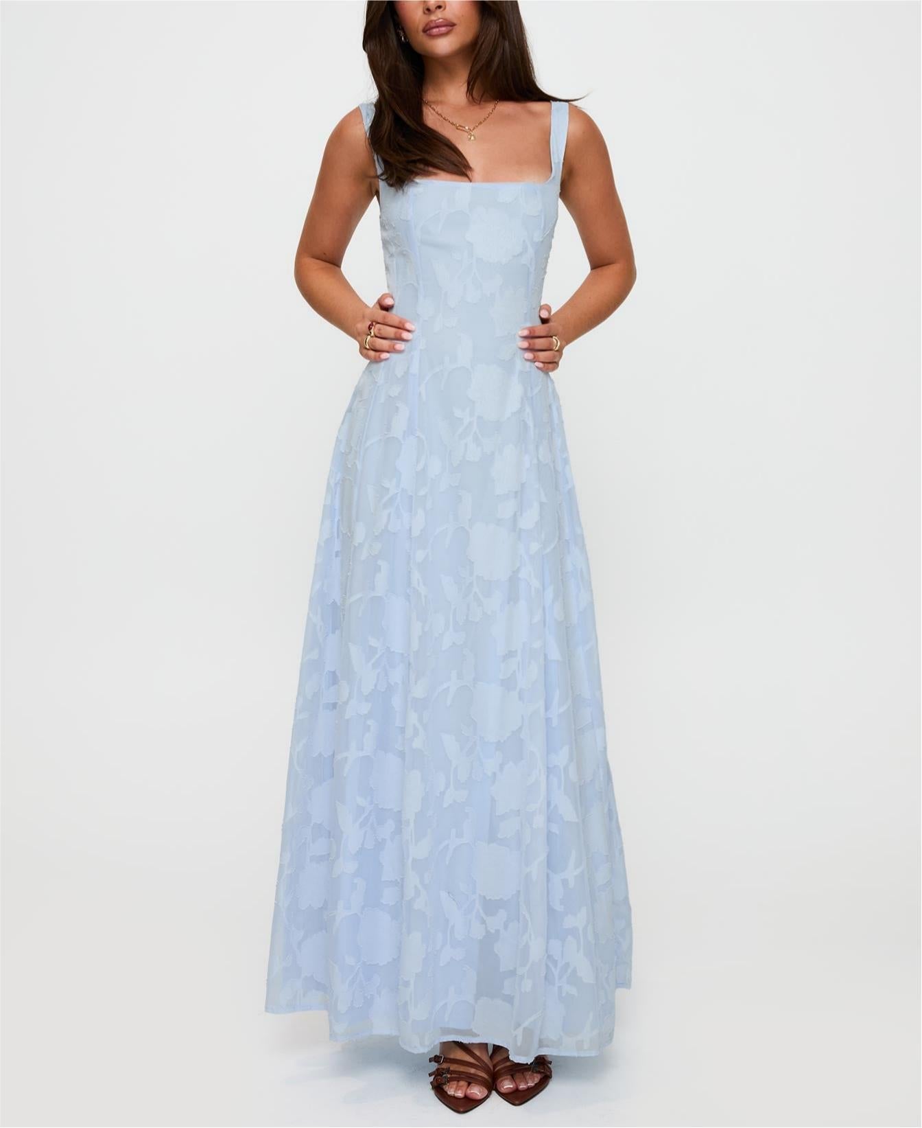 Women Solid Color Cut Floral Midi Dress
