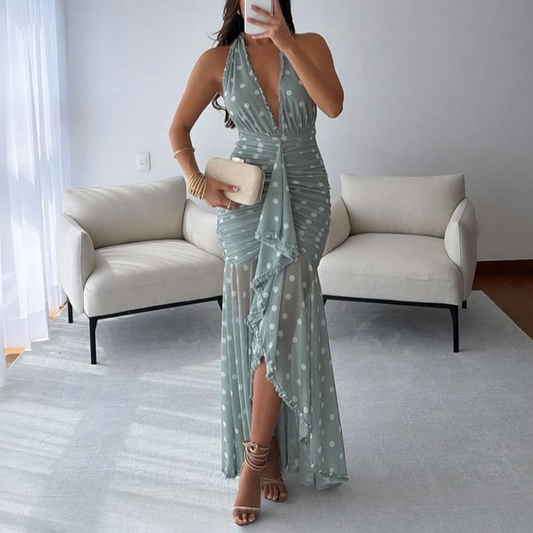 Women Summer Halterneck Printed Lace up Dress