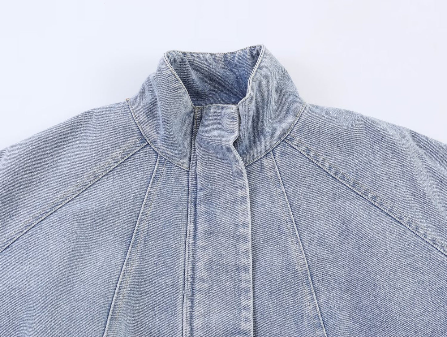 Women Stand Collar Denim Bomber Jacket