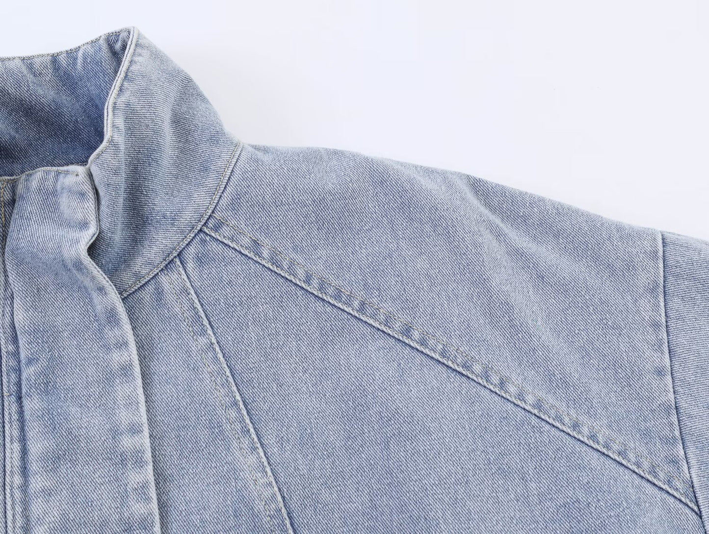 Women Stand Collar Denim Bomber Jacket