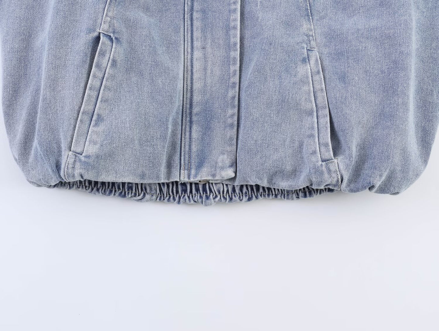 Women Stand Collar Denim Bomber Jacket