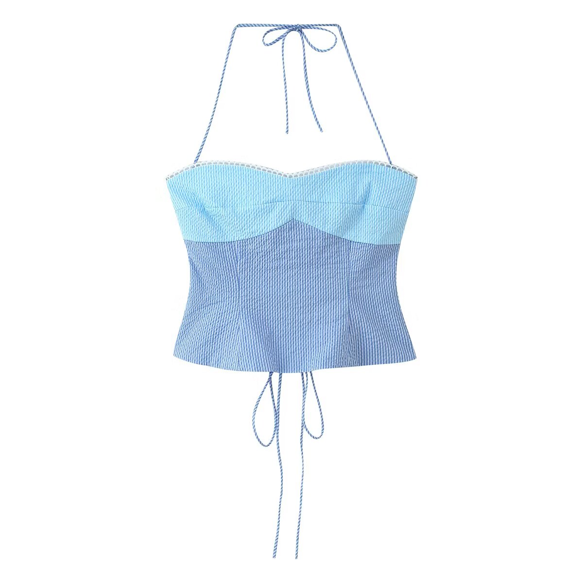 Women Simple Two Color Halter Strap Skirt Set