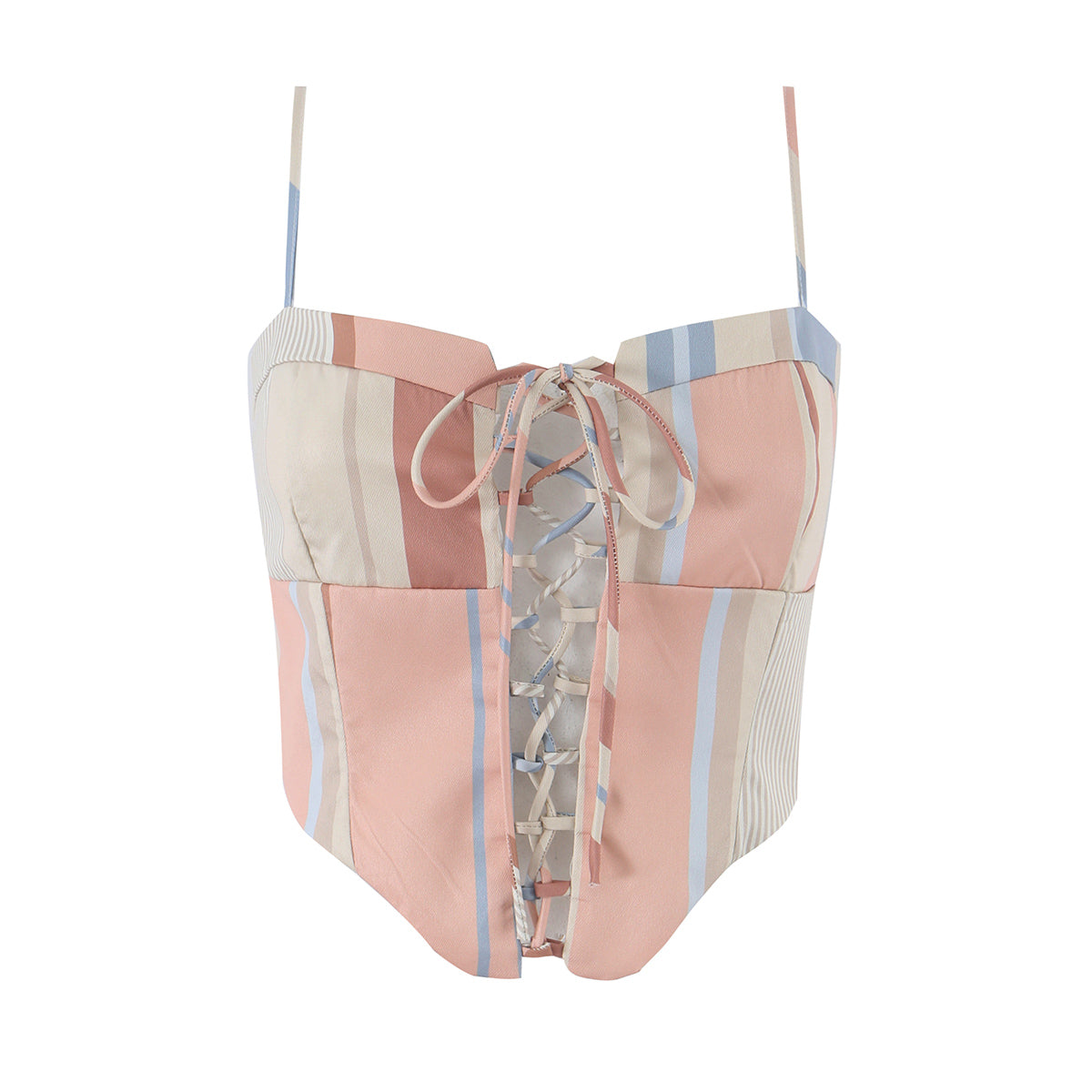 Summer Printed Lace up Striped Wide Leg Pants Two Piece Sets