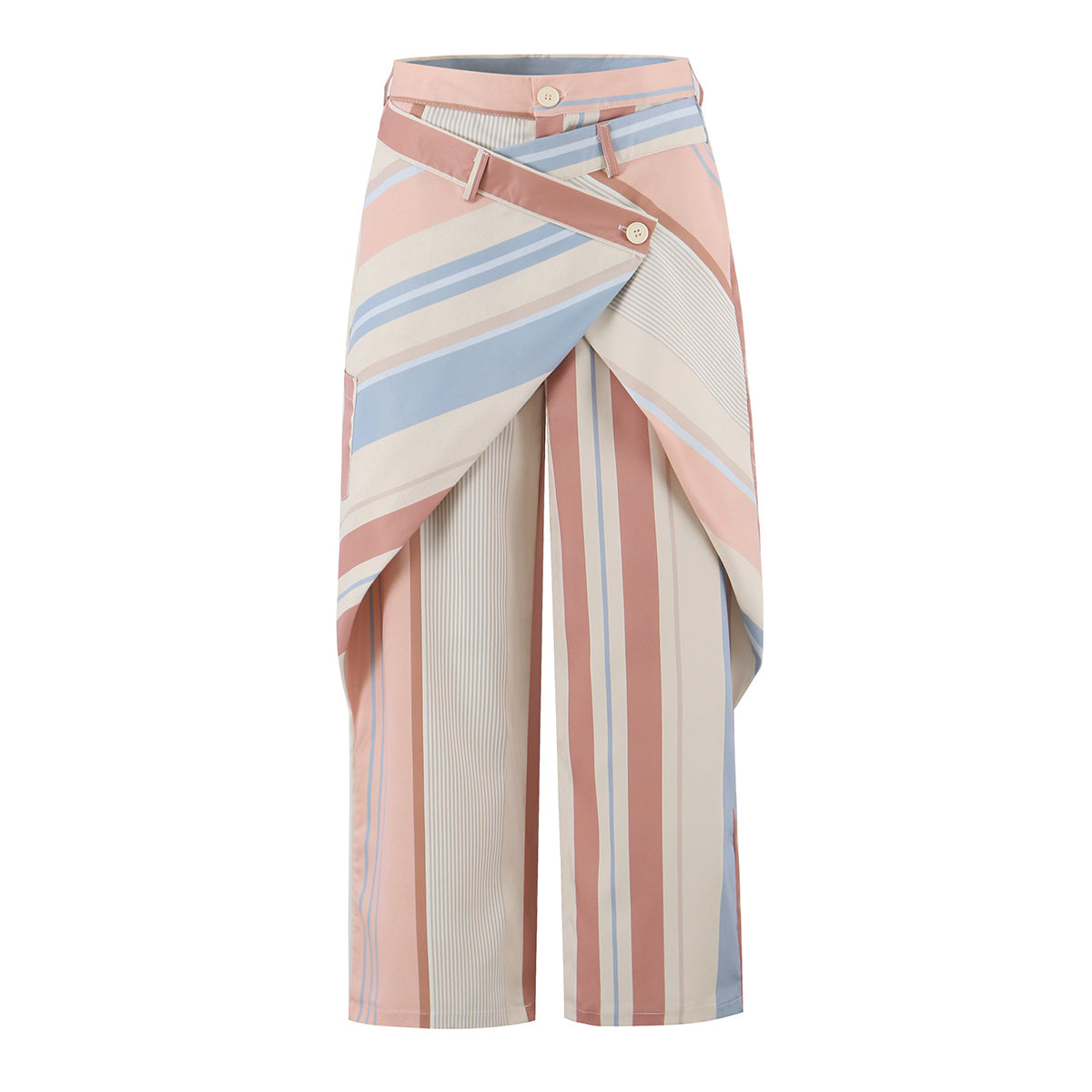 Summer Printed Lace up Striped Wide Leg Pants Two Piece Sets