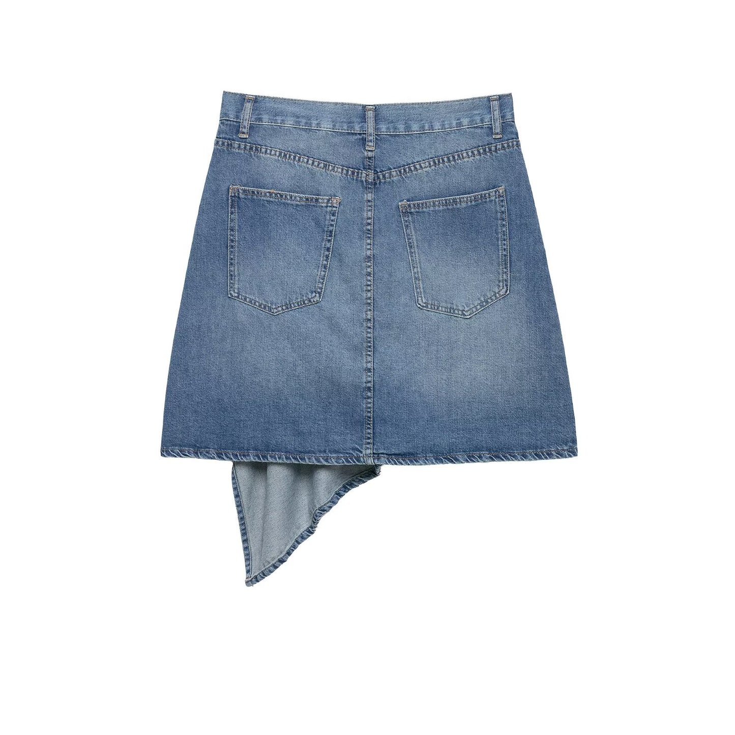 Women Slimming Button Pocket Asymmetric Denim Skirt