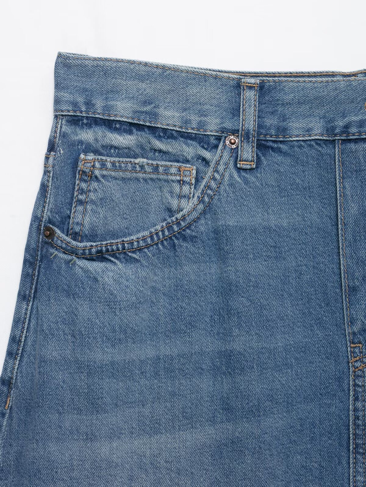 Women Slimming Button Pocket Asymmetric Denim Skirt
