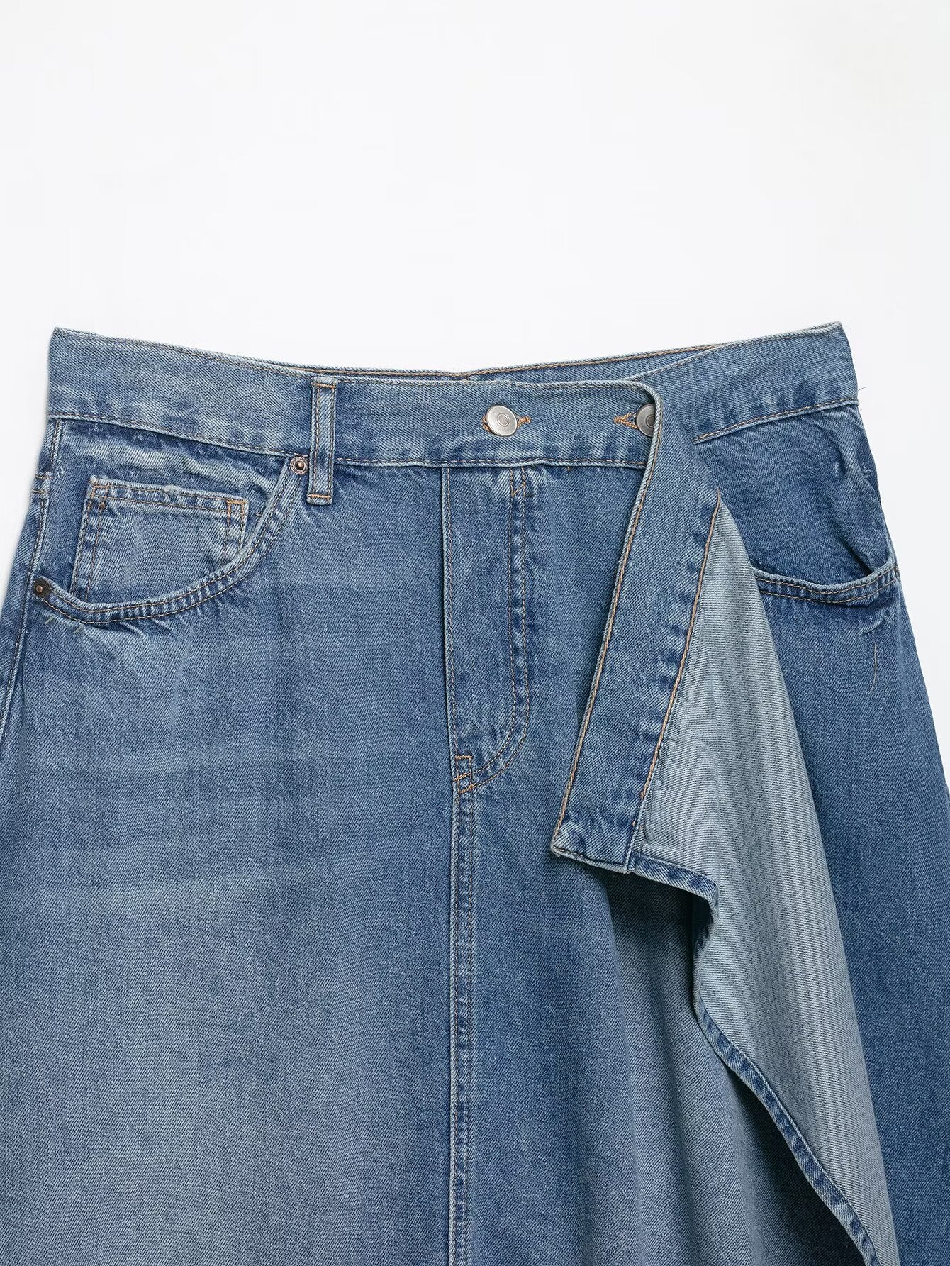 Women Slimming Button Pocket Asymmetric Denim Skirt
