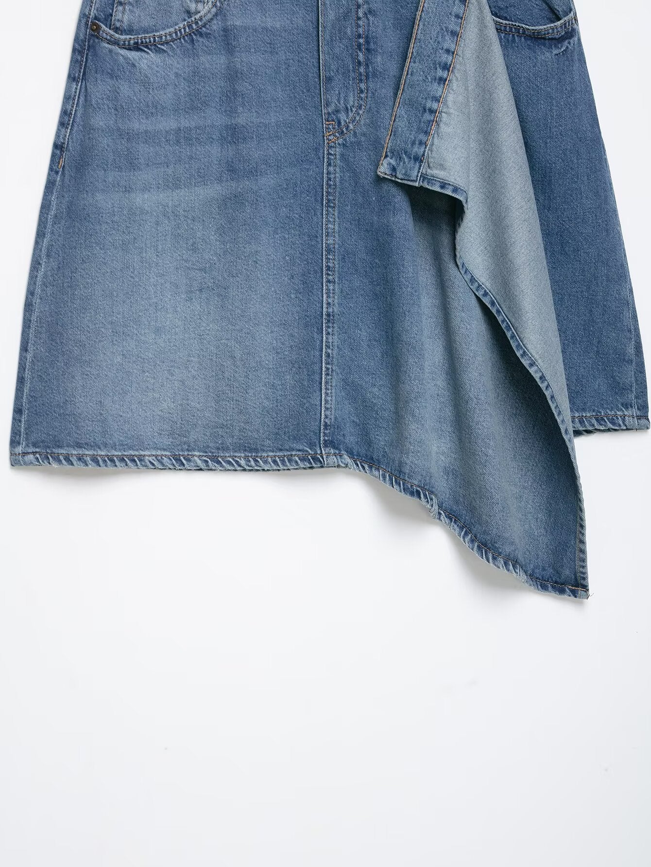 Women Slimming Button Pocket Asymmetric Denim Skirt
