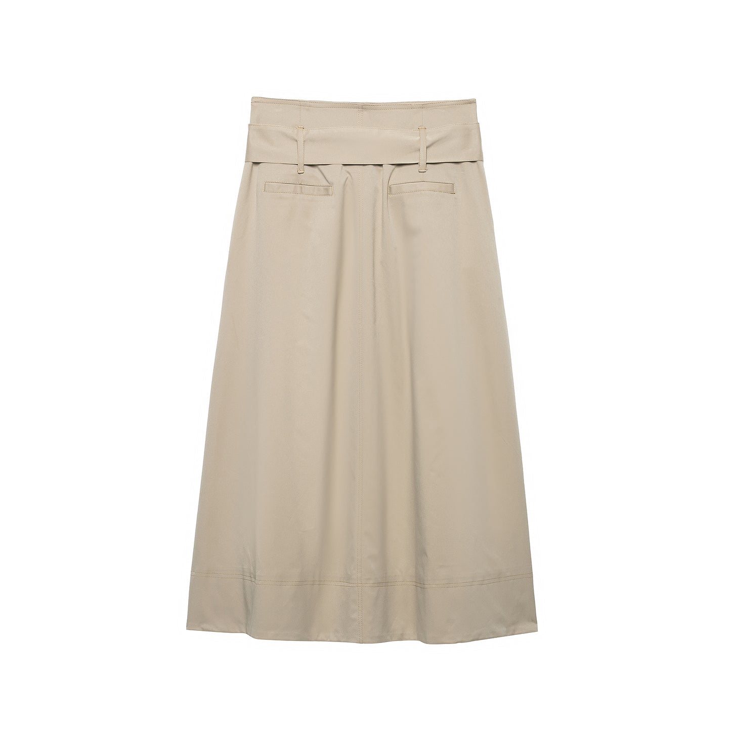 Women Mid Waist Belt Pleated Midi Skirt