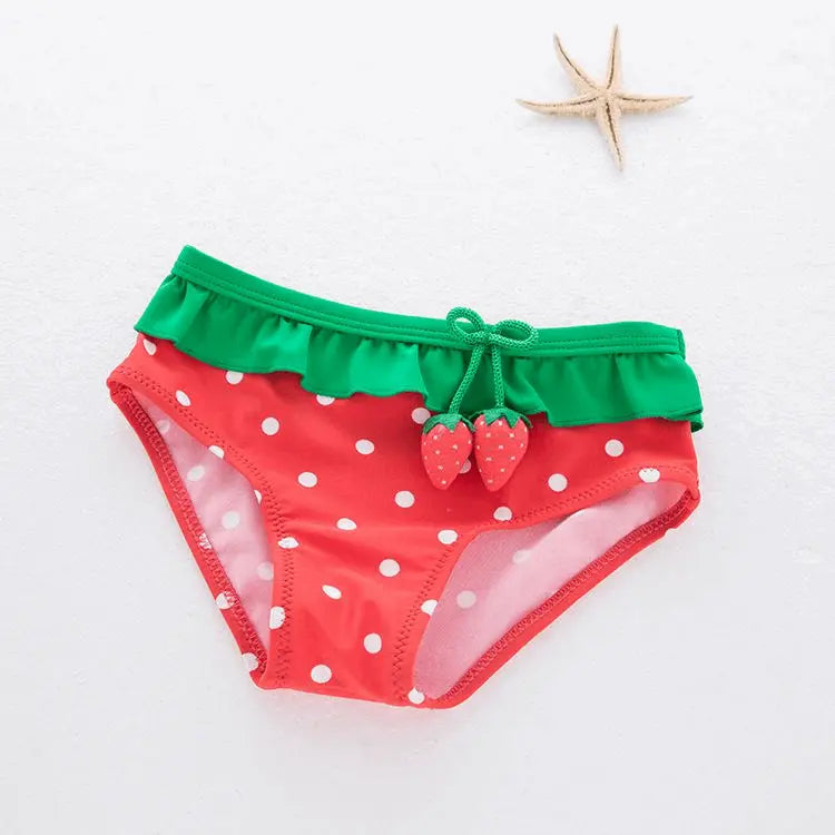 3 Pcs Girl Strawberry Pattern Halterneck Swimsuit And Bathing Cap - Venus Trendy Fashion Online