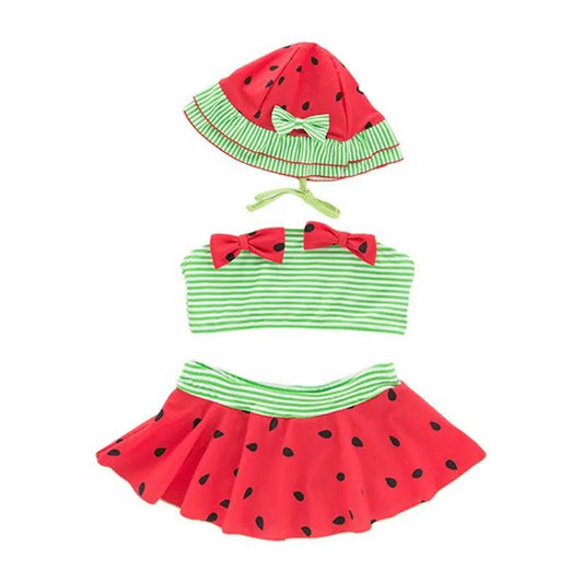 3 Pcs Girl Watermelon Pattern Swimsuit And Bathing Cap - Venus Trendy Fashion Online