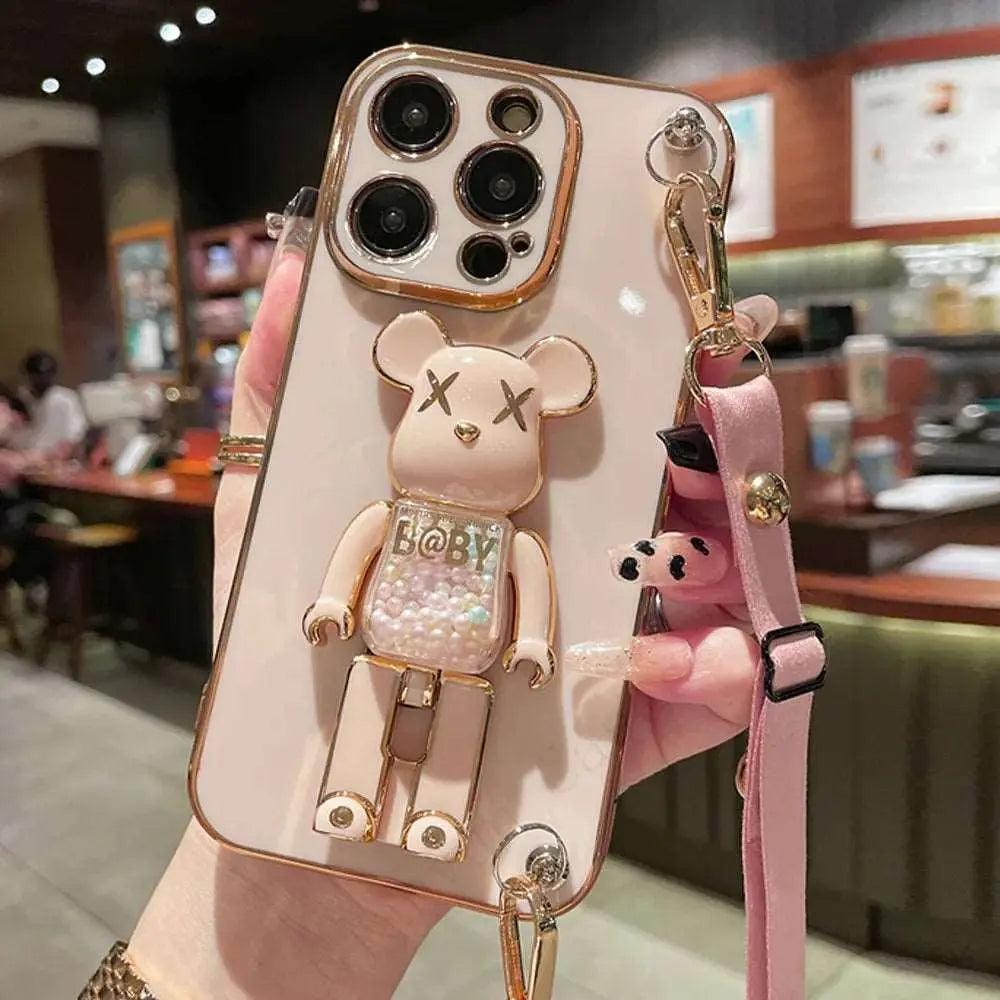 3D Quicksand Bear Holder Bracelet Strap Lanyard Phone Case For iphone - Venus Trendy Fashion Online