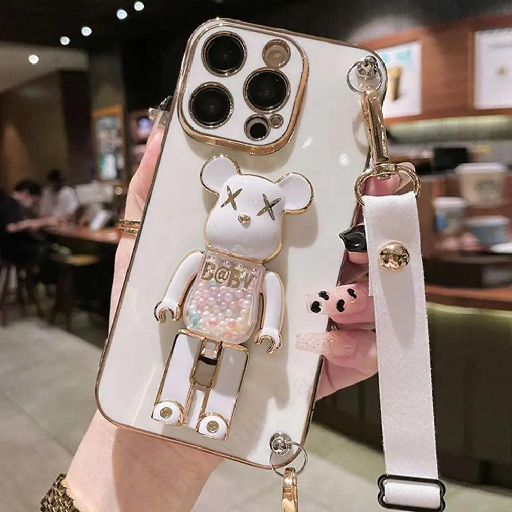 3D Quicksand Bear Holder Bracelet Strap Lanyard Phone Case For iphone - Venus Trendy Fashion Online