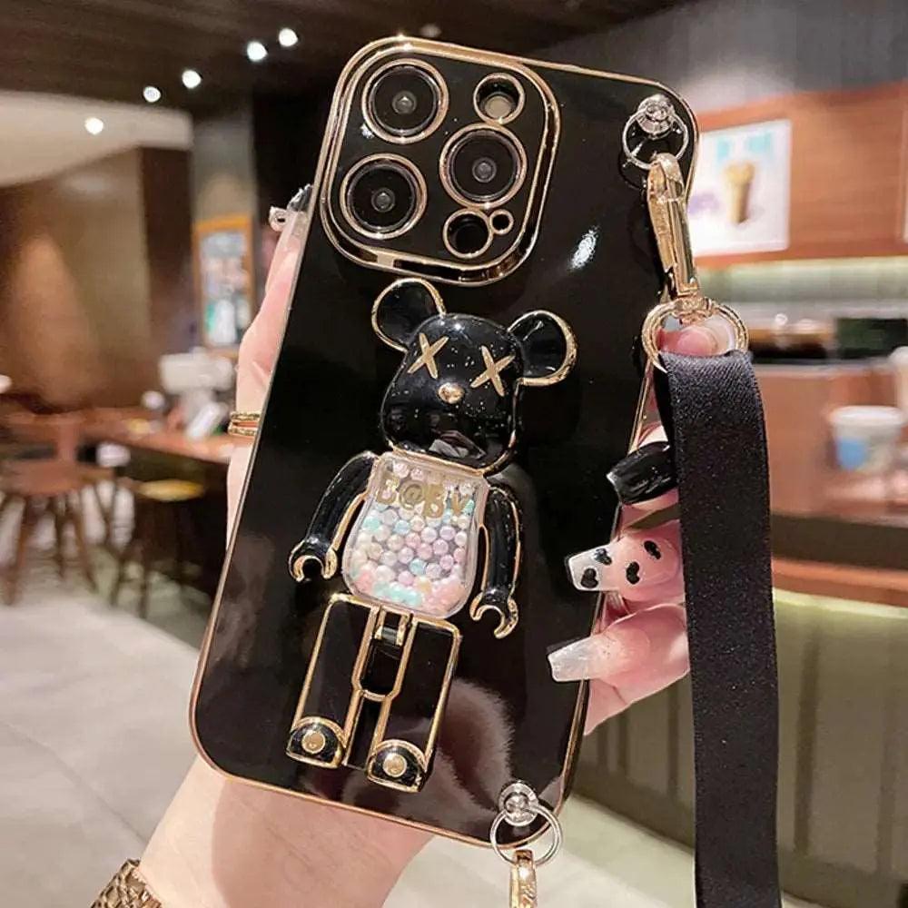 3D Quicksand Bear Holder Bracelet Strap Lanyard Phone Case For iphone - Venus Trendy Fashion Online