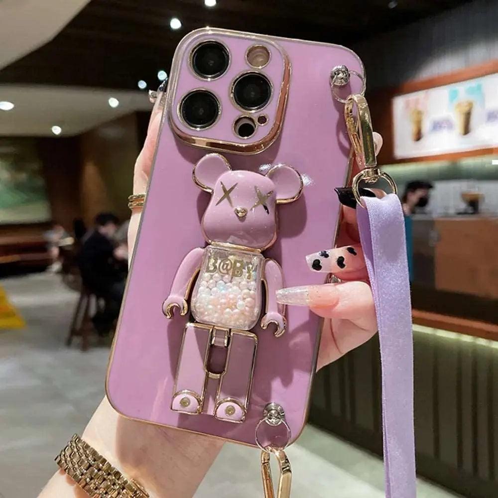 3D Quicksand Bear Holder Bracelet Strap Lanyard Phone Case For iphone - Venus Trendy Fashion Online